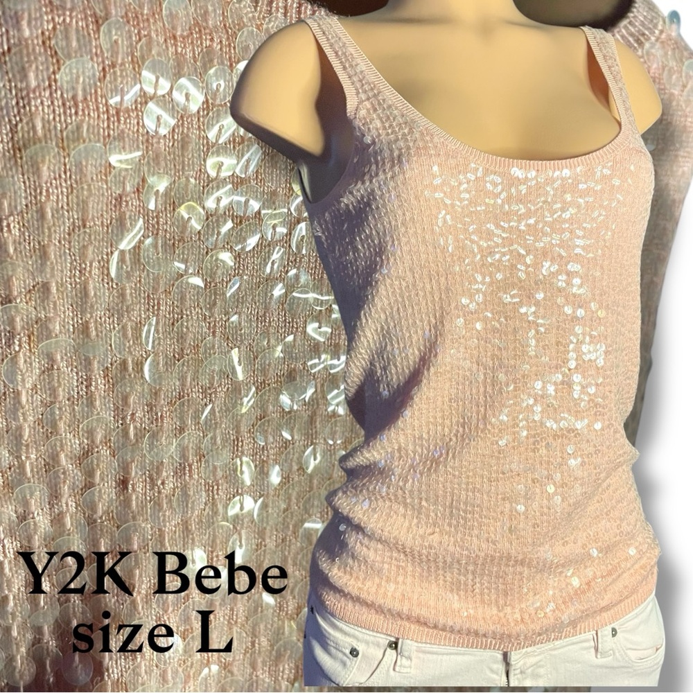 Bebe Pink Sequin Ribbed Tank Top